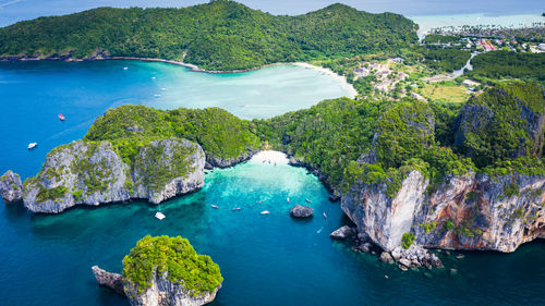 High angle view of bay and rocks