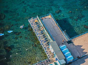 High angle view of swimming pool by sea