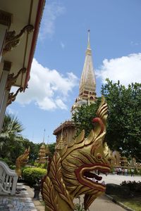 Low angle view of temple against building