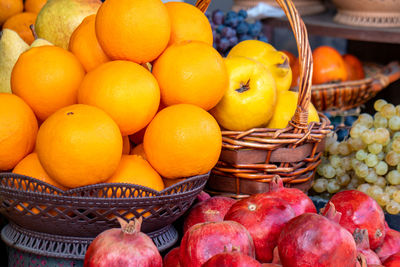 Close-up of fruits in basket for sale at market