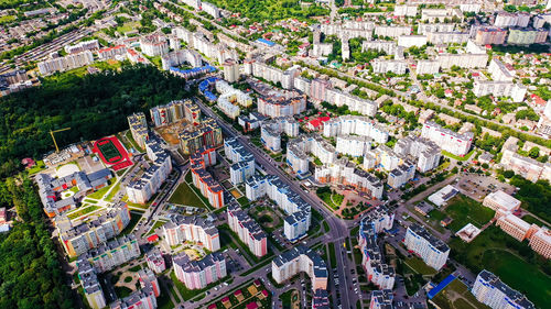 High angle view of buildings in city