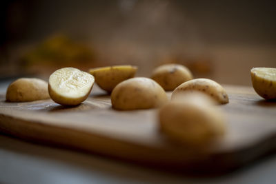 Close-up of fruits in plate on table