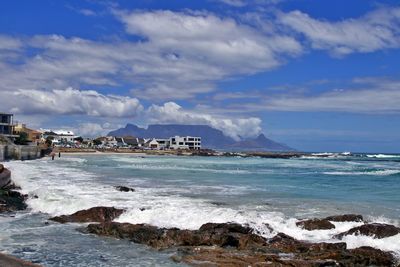 Scenic view of beach by sea against sky