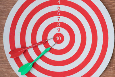 Close-up of dartboard on table