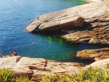 High angle view of rocks on beach