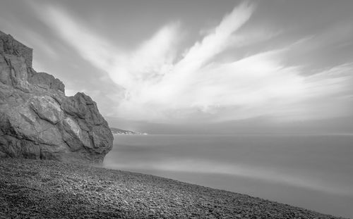 Scenic view of sea against cloudy sky