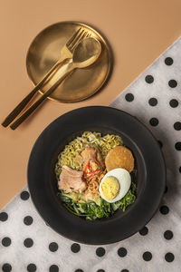 High angle view of food in bowl on table