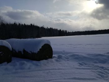 Scenic view of landscape against sky during winter