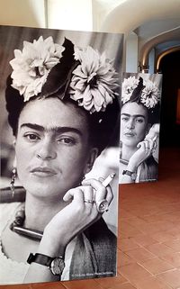 Portrait of woman with pink flowers