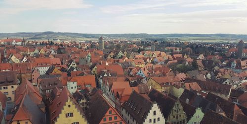 High angle view of townscape against sky