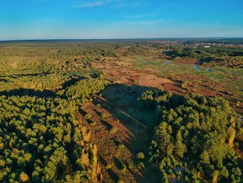 High angle view of land against sky