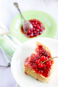 Close-up of strawberries in plate on table