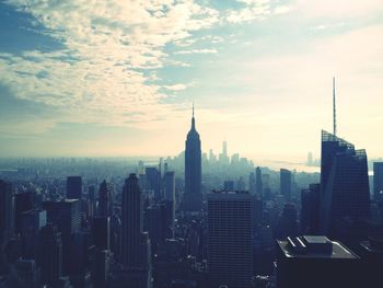 City skyline at sunset