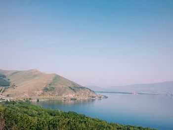 Scenic view of lake against clear sky