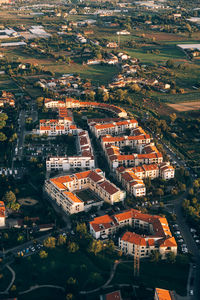 High angle view of buildings in city