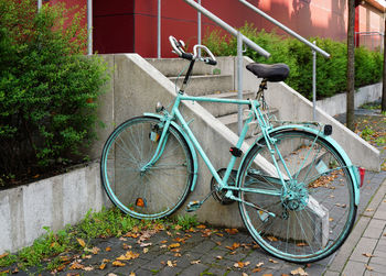 Bicycle on sidewalk in city