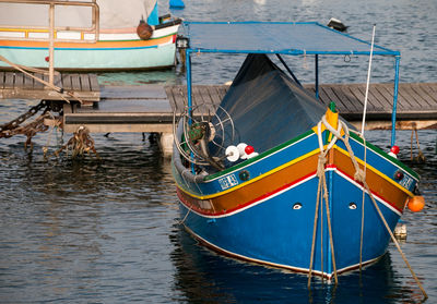 Fishing boat moored in sea