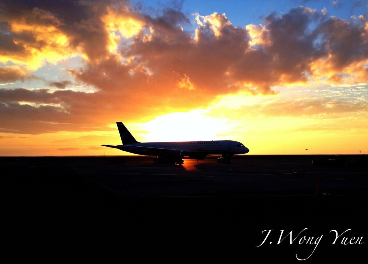 sunset, transportation, mode of transport, orange color, silhouette, sky, sun, cloud - sky, airplane, air vehicle, land vehicle, cloud, travel, dramatic sky, scenics, car, beauty in nature, nature, flying, sunlight