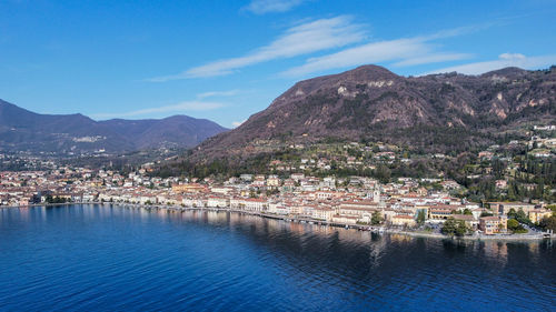 Aerial view of the lake front of salò, garda lake, italy.