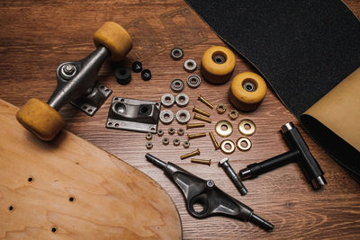 High angle view of work tools on table