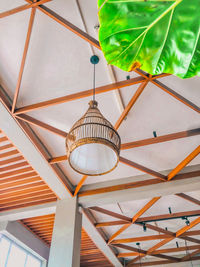 Low angle view of pendant lights hanging from ceiling