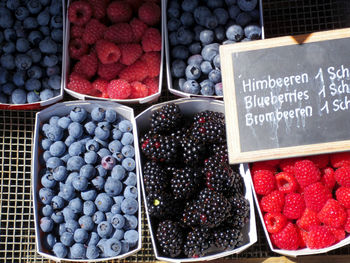 High angle view of fruits for sale at market stall