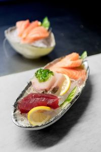 Close-up of fruit salad in plate on table