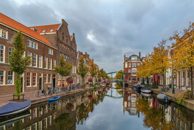 Panoramic view of canal amidst buildings against sky