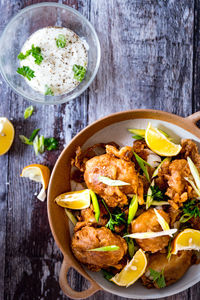 Close-up of food served in plate on table