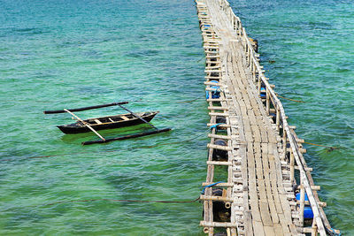 High angle view of nautical vessel on sea