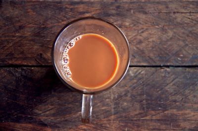 High angle view of drink on table