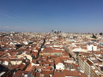 High angle view of cityscape against clear sky