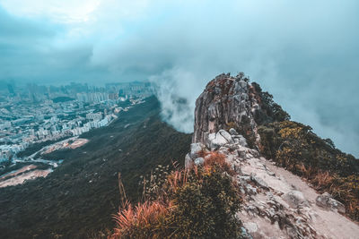 Hong kong city seen from lion rock peak