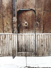 Close-up of closed door on wall