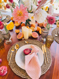 High angle view of food on table