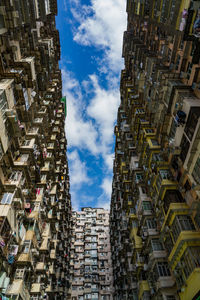 Low angle view of buildings in city against sky