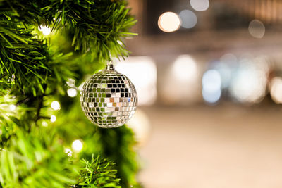 Close-up of illuminated christmas tree