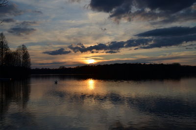 View of calm lake at sunset