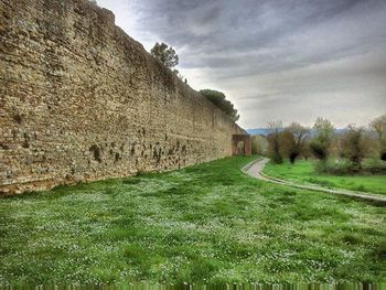 View of grassy field against cloudy sky