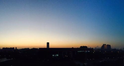 Cityscape against clear sky during sunset