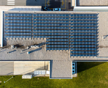 High angle view of buildings in park