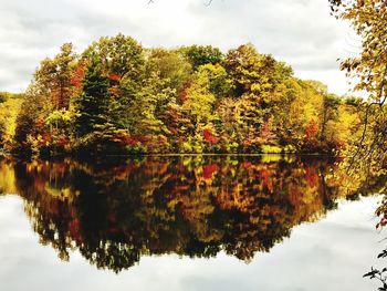 Reflection of trees in lake against sky during autumn