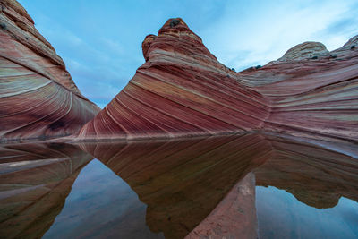 Low angle view of rock formations against sky