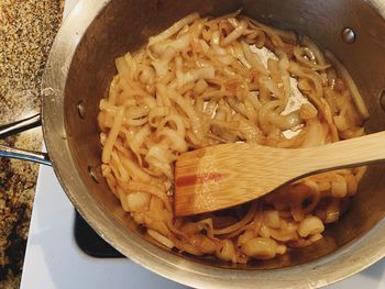 High angle view of pasta in container