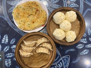High angle view of breakfast on table