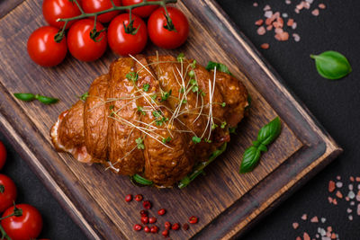 High angle view of food on cutting board