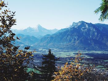 Scenic view of mountains against clear sky