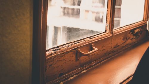 Close-up of train window