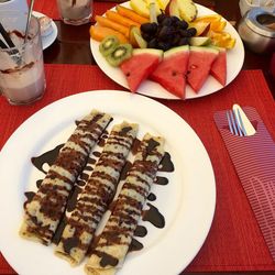 Close-up of food served on table