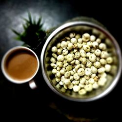 High angle view of coffee on table